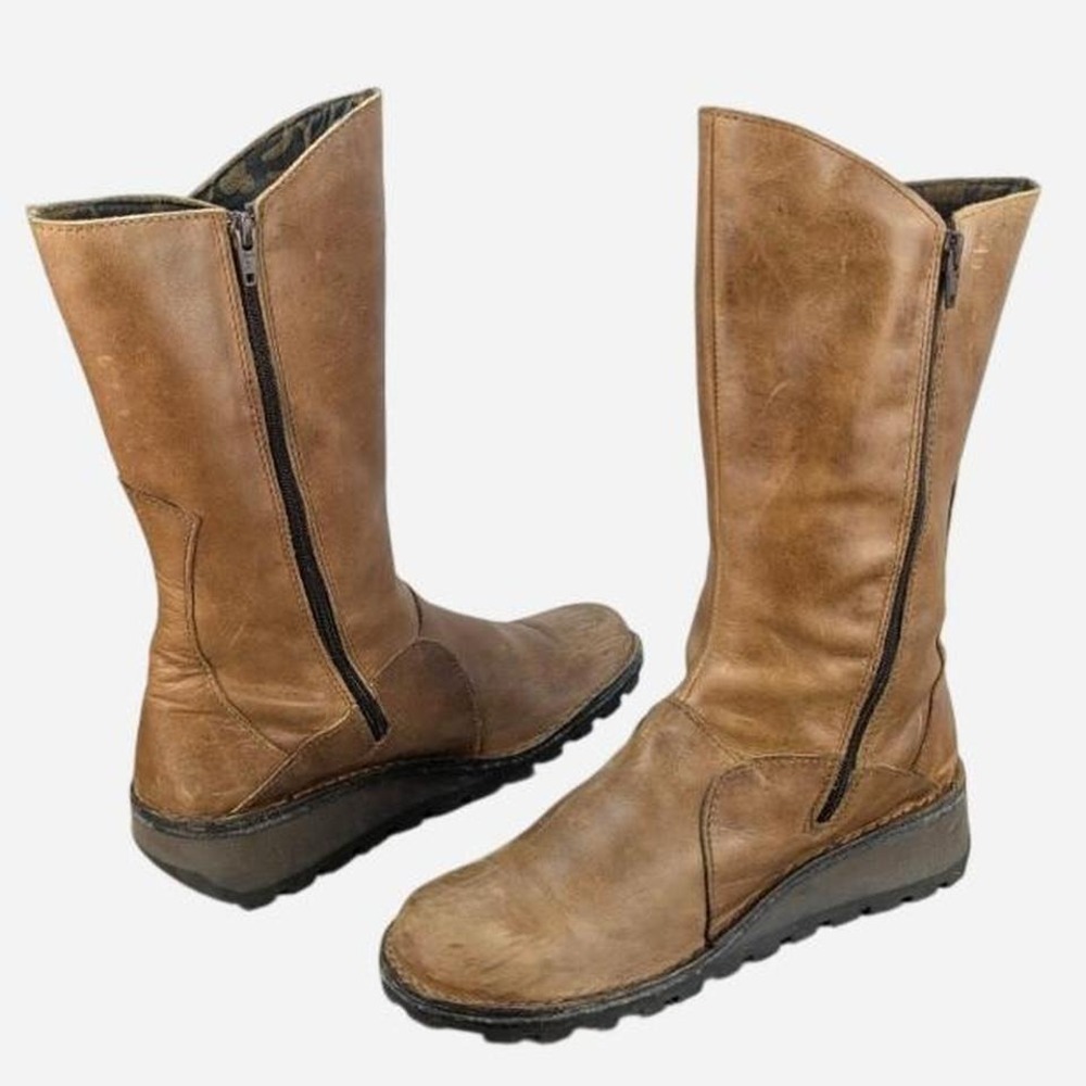 Fly London Mes 210315 Camel Leather Mid Calf Buckle Boot EU 41 / US 10-10.5 - Picture 4 of 8